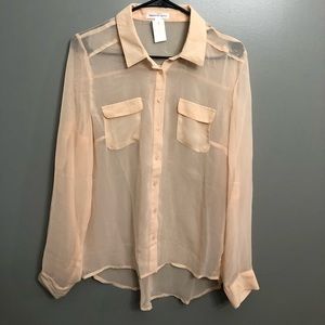 Ambiance apparel cream/peach sheer long sleeve top